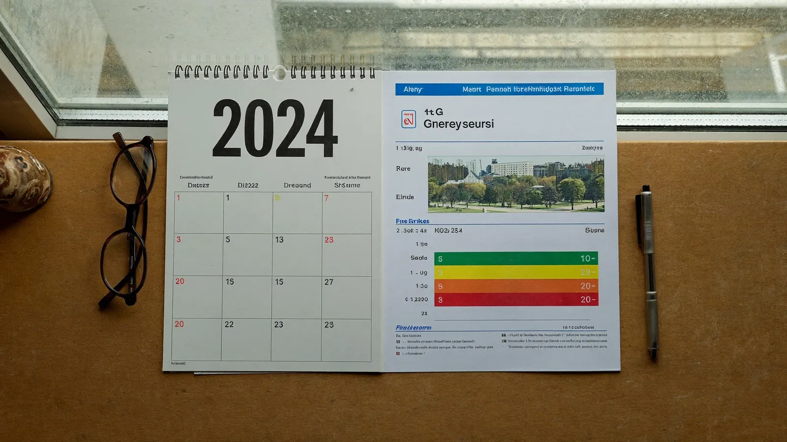 Agenda 2026 et rapport de diagnostic de performance énergétique posés sur une table